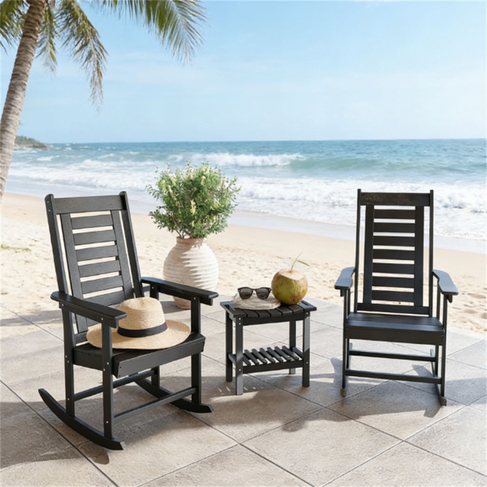2-piece outdoor rocking chair, terrace chair, armchair, black