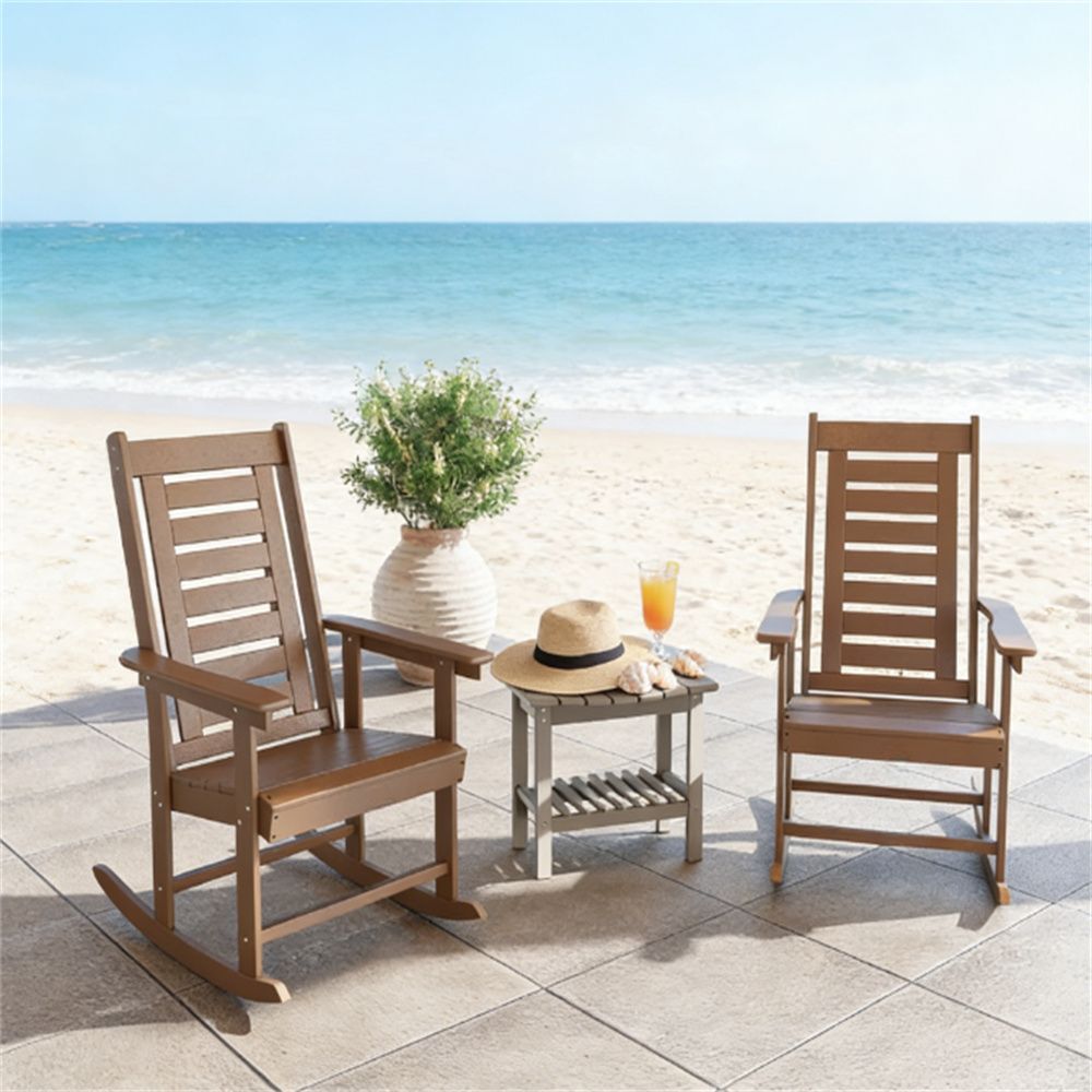 2-piece outdoor rocking chair, terrace chair, armchair, brown