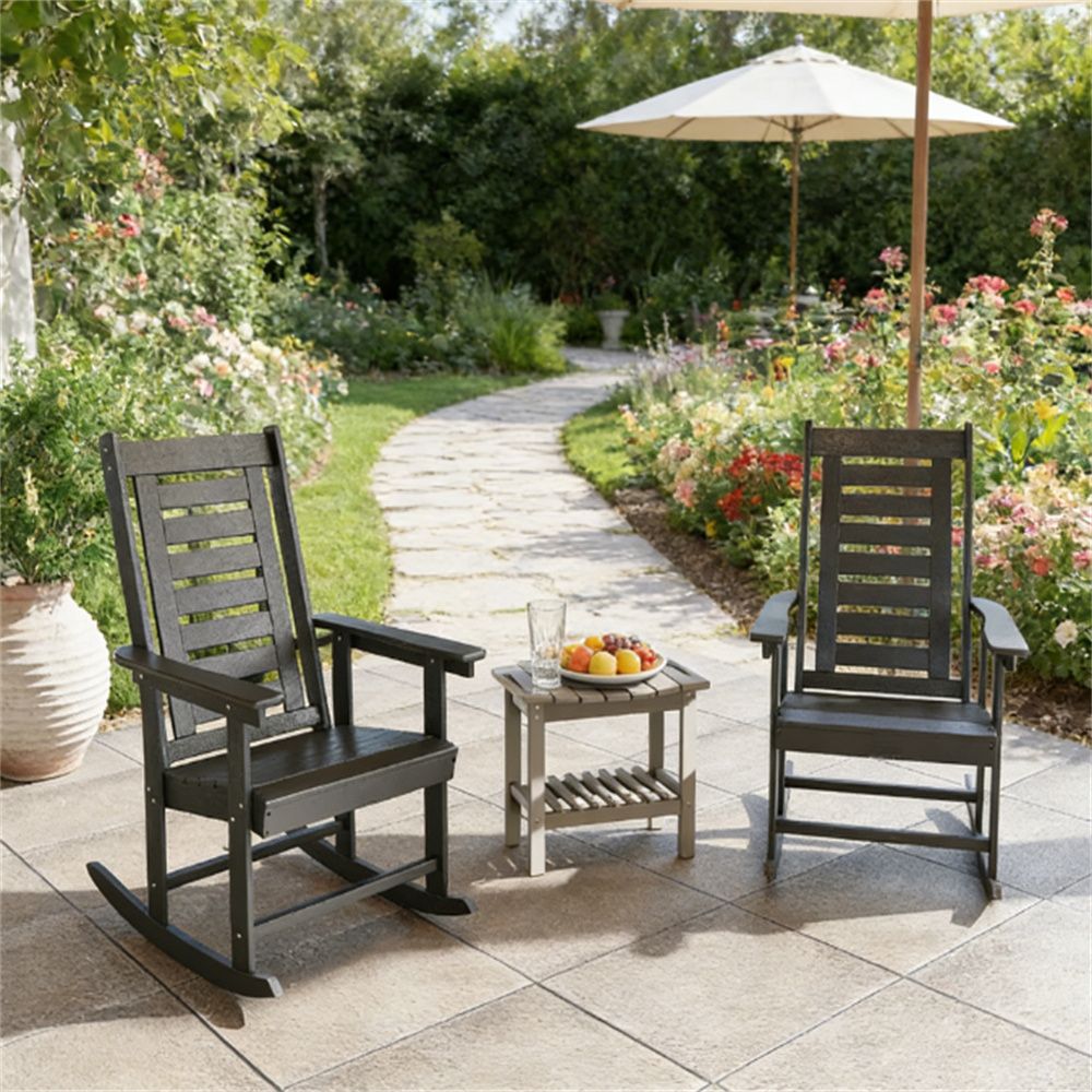 2-piece outdoor rocking chair, terrace chair, armchair, dark gray