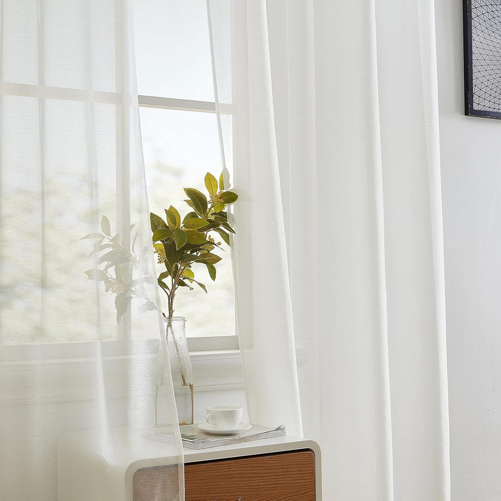 2 Piece Premium Semi Sheer Voile Window Curtain Grommet Panels for Bedroom (Ivory) - 54 W x 84 L