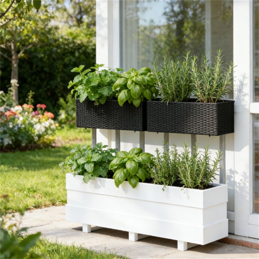 2-piece set of railing flower pots, hanging flower pots, planting boxes, planting pots, black(only flower pots x2)
