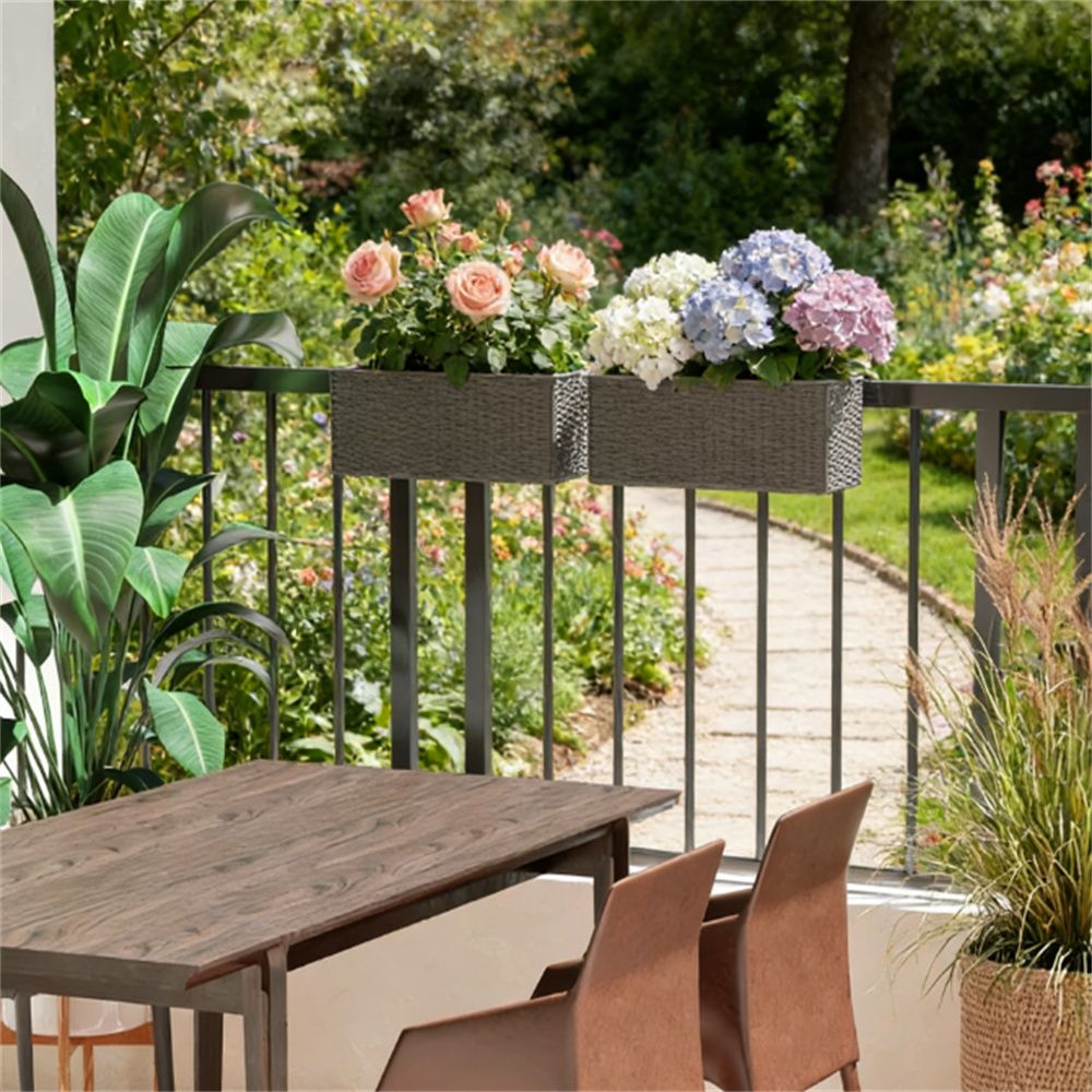 2-piece set of railing flower pots, hanging flower pots, planting boxes, planting pots, gray(only flower pots x2)