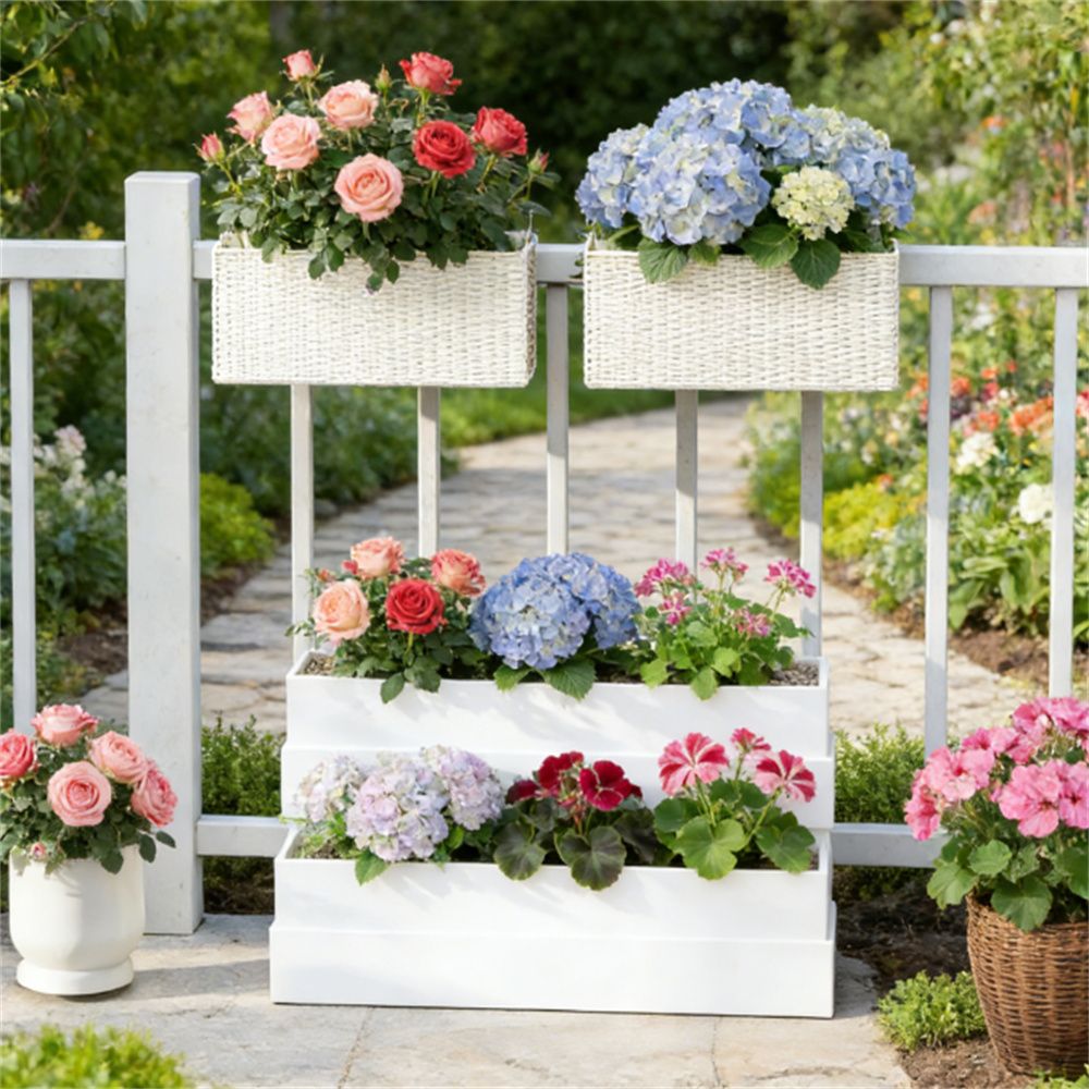 2-piece set of railing flower pots, hanging flower pots, planting boxes, planting pots, white (only flower pots x2)