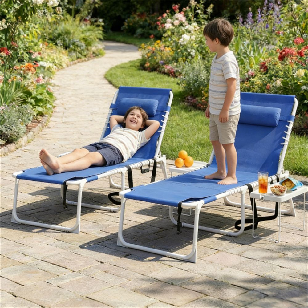 2-piece set of sunbathing chairs, folding chairs, outdoor lounge chairs, sun chairs, navy blue