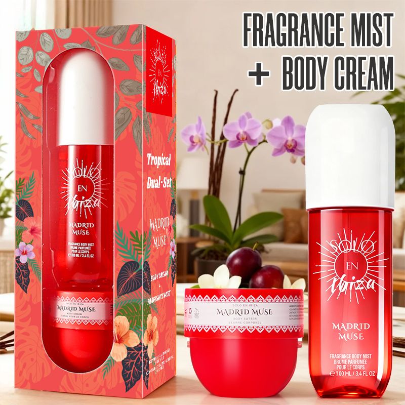 2-Piece Set, SOLO EN IBIZA Body & Hair Fragrance Mist And Body Cream Gift Box For Men And Women, Long Lasting Fragrance, 4 Different Scent, Perfect For Holiday Gifts, Dating, Daily Life, Parties