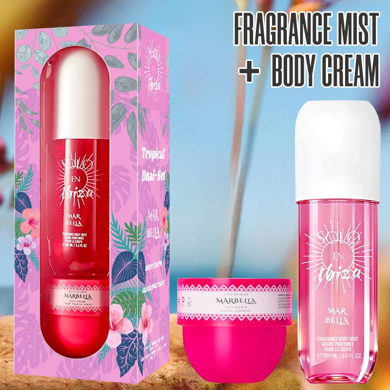 2-Piece Set, SOLO EN IBIZA Body & Hair Fragrance Mist And Body Cream Gift Box For Men And Women, Long Lasting Fragrance, 4 Different Scent, Perfect For Holiday Gifts, Dating, Daily Life, Parties