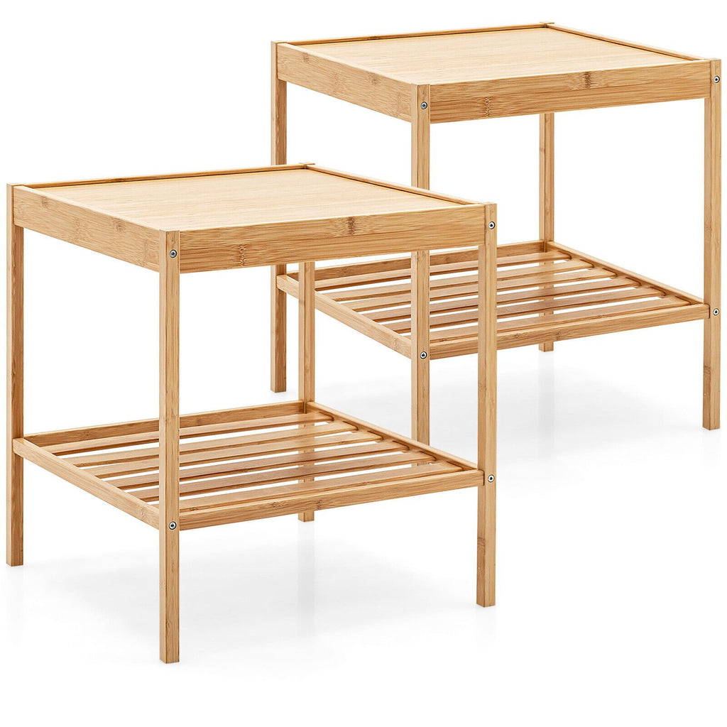 2 Pieces 2 Tiers Bamboo Nightstand for Living Room Bedroom