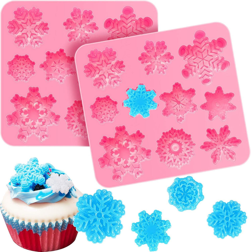 2 Pieces 3D Snowflake Silicone Mold Winter Snowflake Fondant Silicone Mold for Cake Cupcake Decoration Polymer Clay Crafting Projects(Pink)