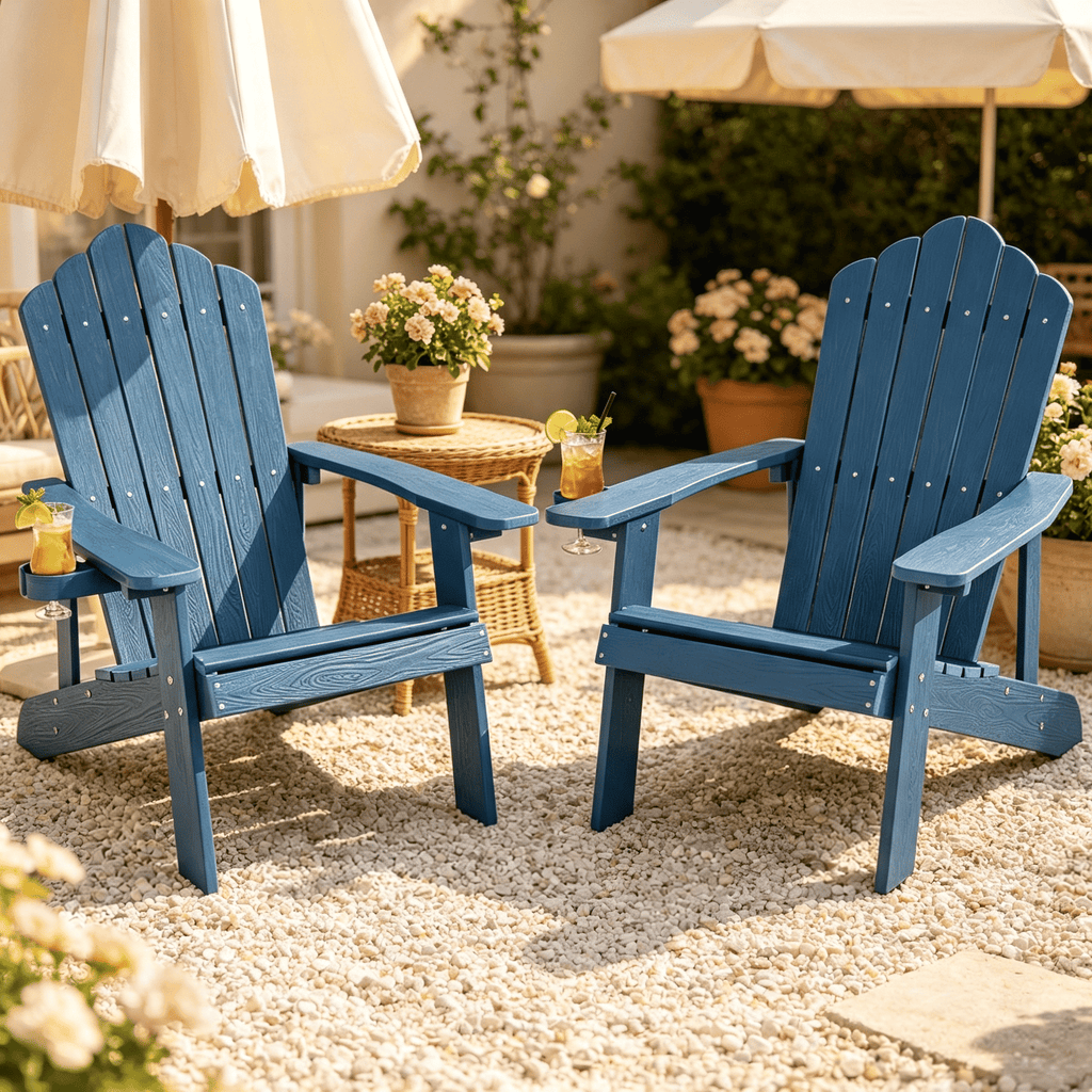 2 Pieces Adirondack Chair Set Ergonomic Design for Porch Backyard Comfortable Outdoor Furniture