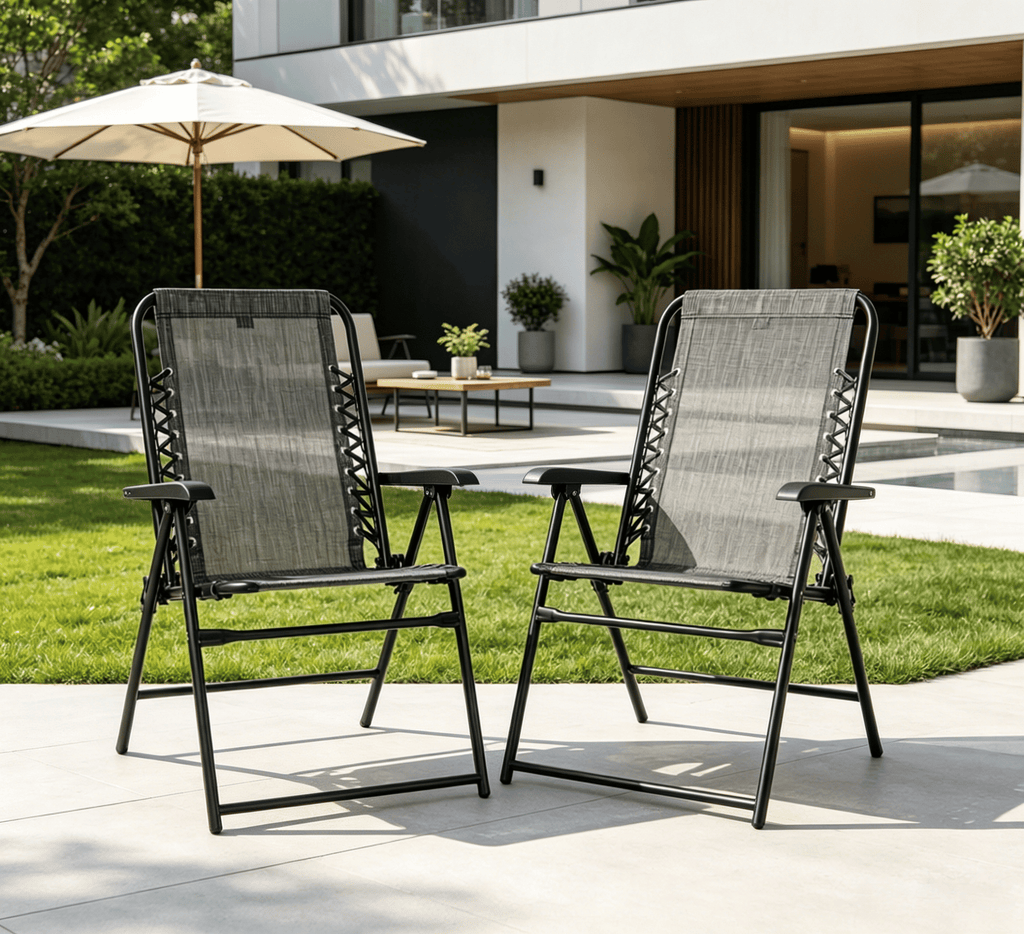 2 Pieces Gray Outdoor Folding Chair Set Portable with Armrest for Patio Pool Beach Comfortable Seating for Outdoor Relaxation