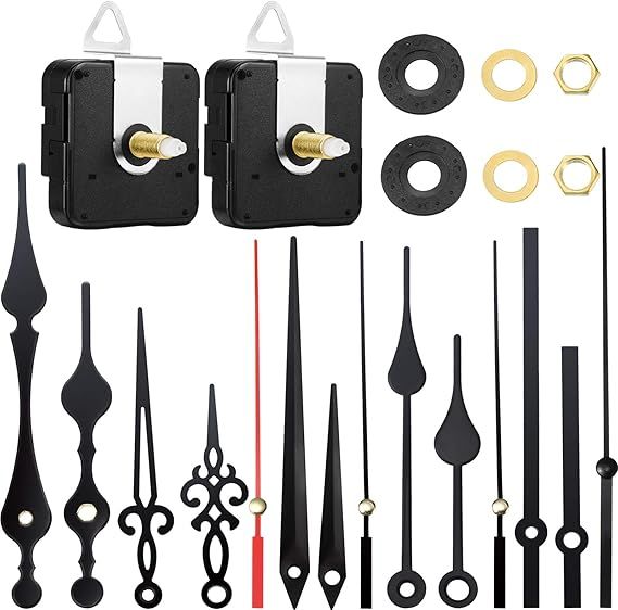 2 Pieces High Torque Long Shaft Clock Movement Mechanism with 5 Different Pairs of Hands Clock Repair Parts Replacement