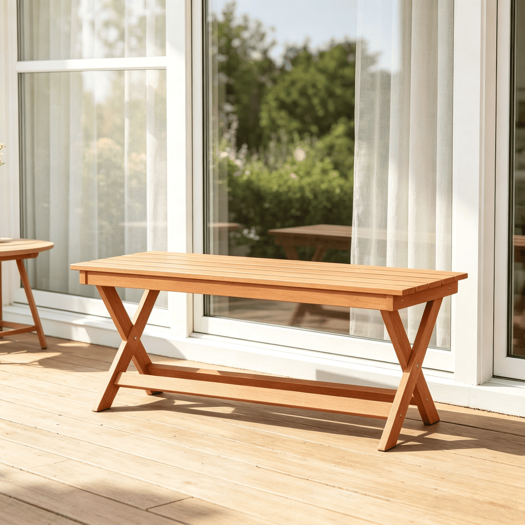 2-Seat Wooden Garden Patio Bench X-Shaped Legs Outdoor Furniture for Garden Patio-two chairs