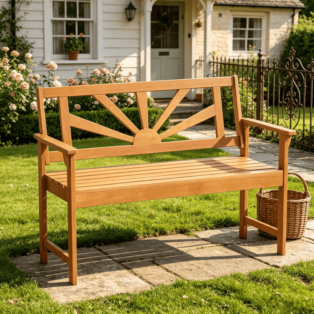 2-Seater Acacia Wood Loveseat Bench Outdoor Patio Furniture with Backrest And Armrests for Garden
