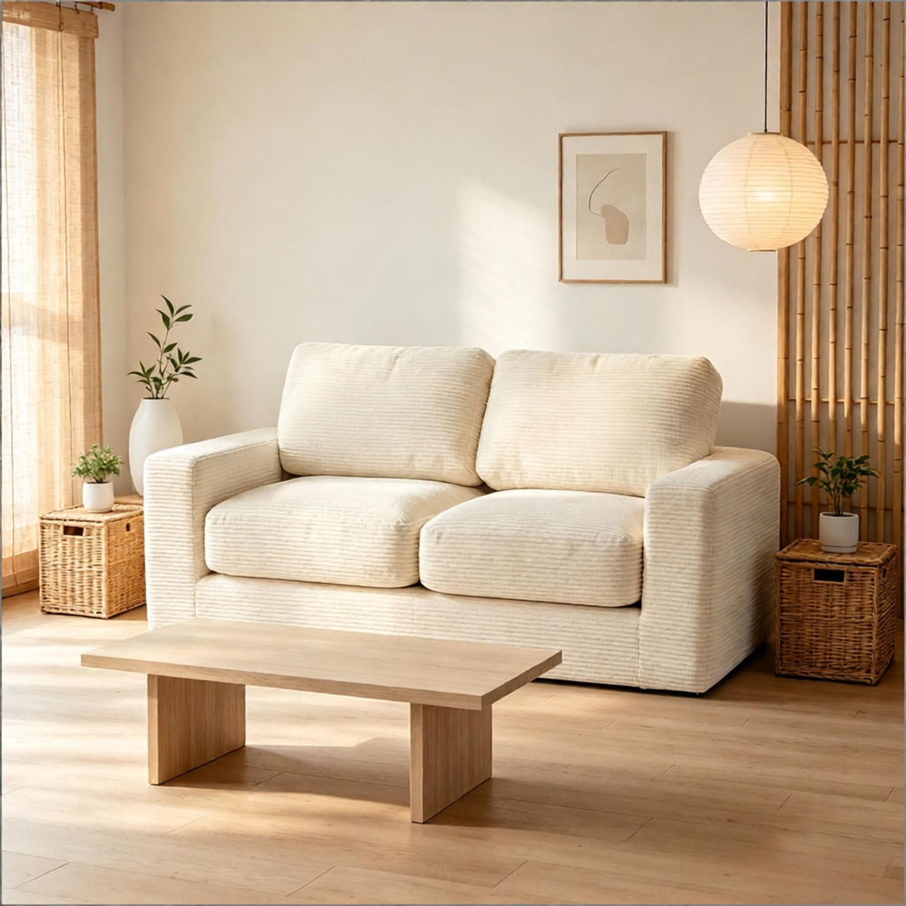 2-Seater Floor Couch Foam Sofa Removable Corduroy Cover Living Room Compact Loveseat Seat Cushion Soft Furniture