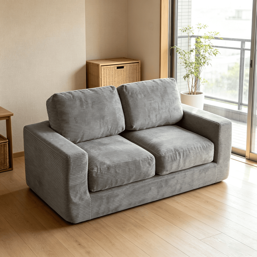 2-Seater Floor Couch Foam Sofa Removable Corduroy Cover Living Room Compact Loveseat Seat Cushion Soft Furniture