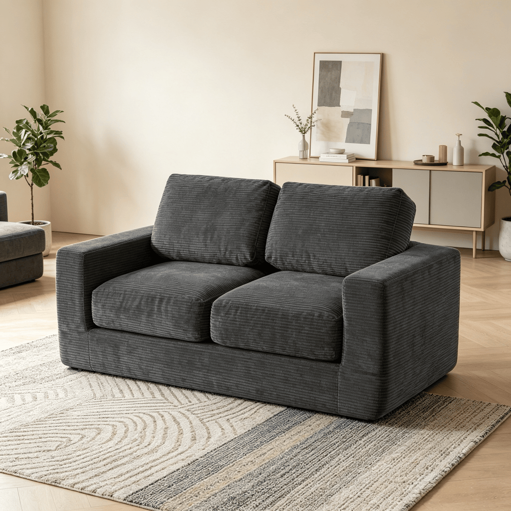 2-Seater Floor Couch Foam Sofa Removable Corduroy Cover Living Room Compact Loveseat Seat Cushion Soft Furniture