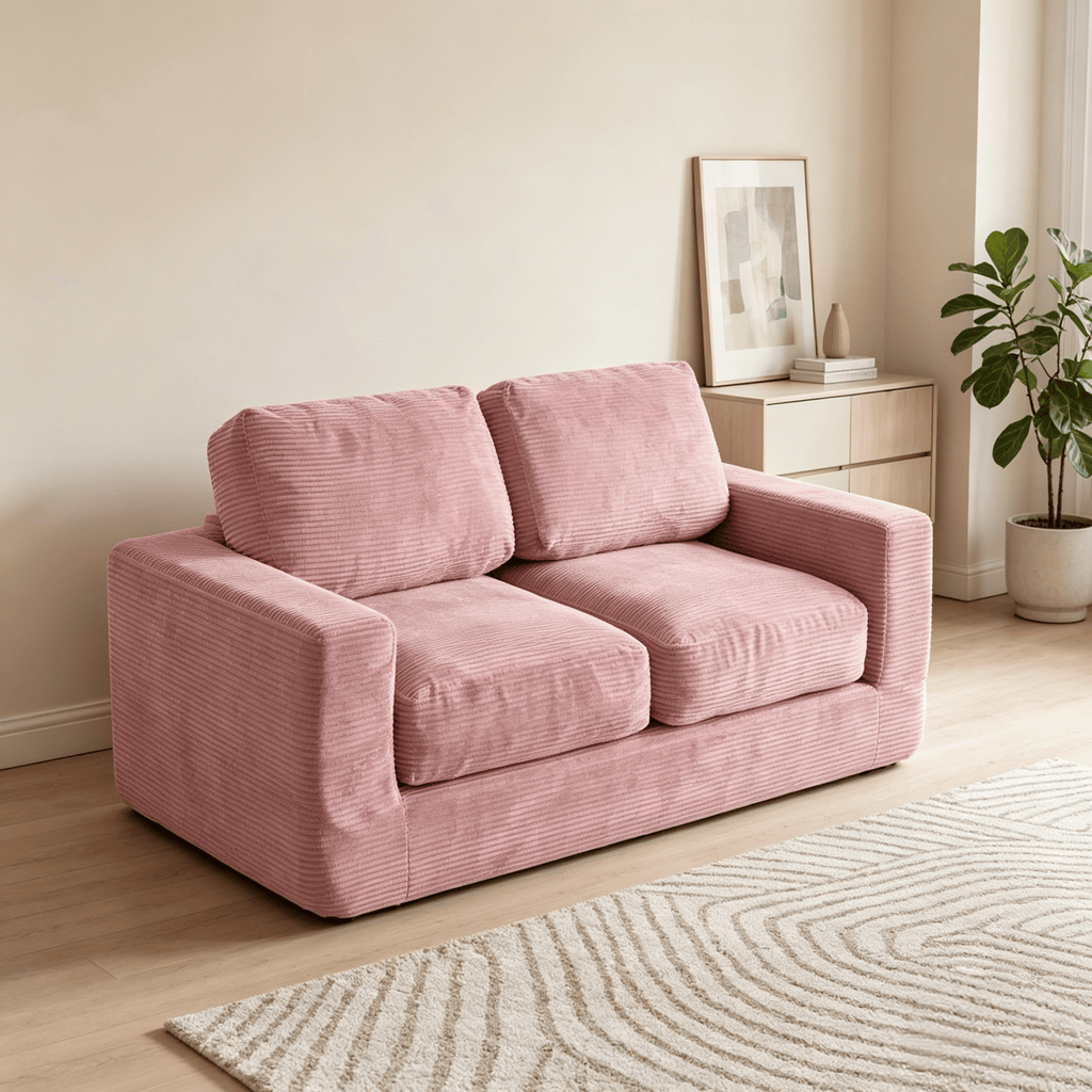 2-Seater Floor Couch Foam Sofa Removable Corduroy Cover Living Room Compact Loveseat Seat Cushion Soft Furniture