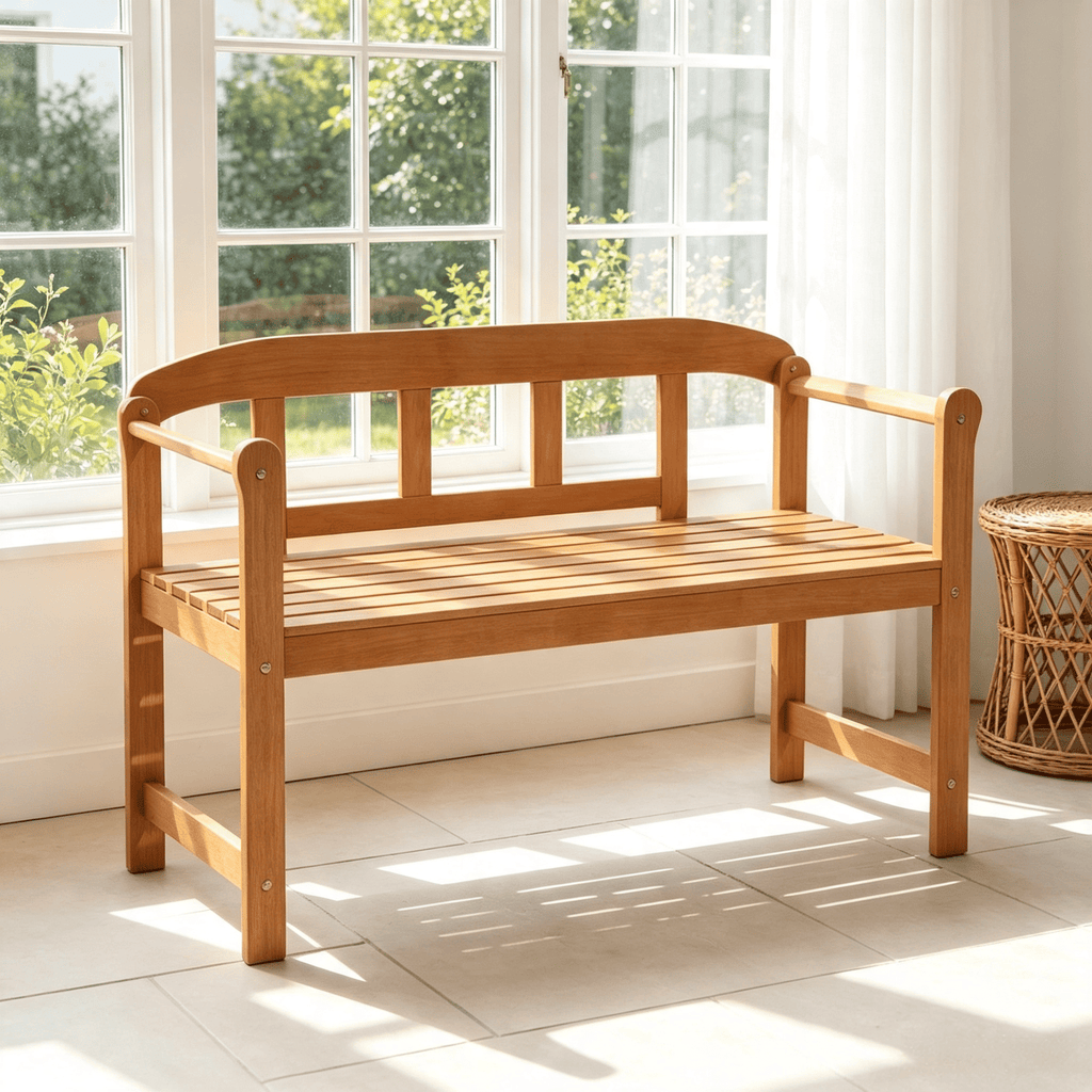 2-Seater Outdoor Garden Bench Acacia Wood with Backrest And Armrests for Garden Patio Furniture