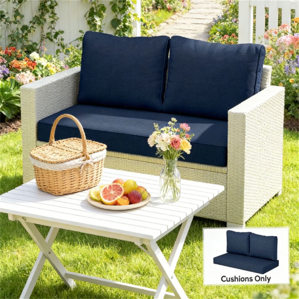 2 terrace furniture cushions, outdoor sofa cushions, sofa cushions, navy blue(cushion only)