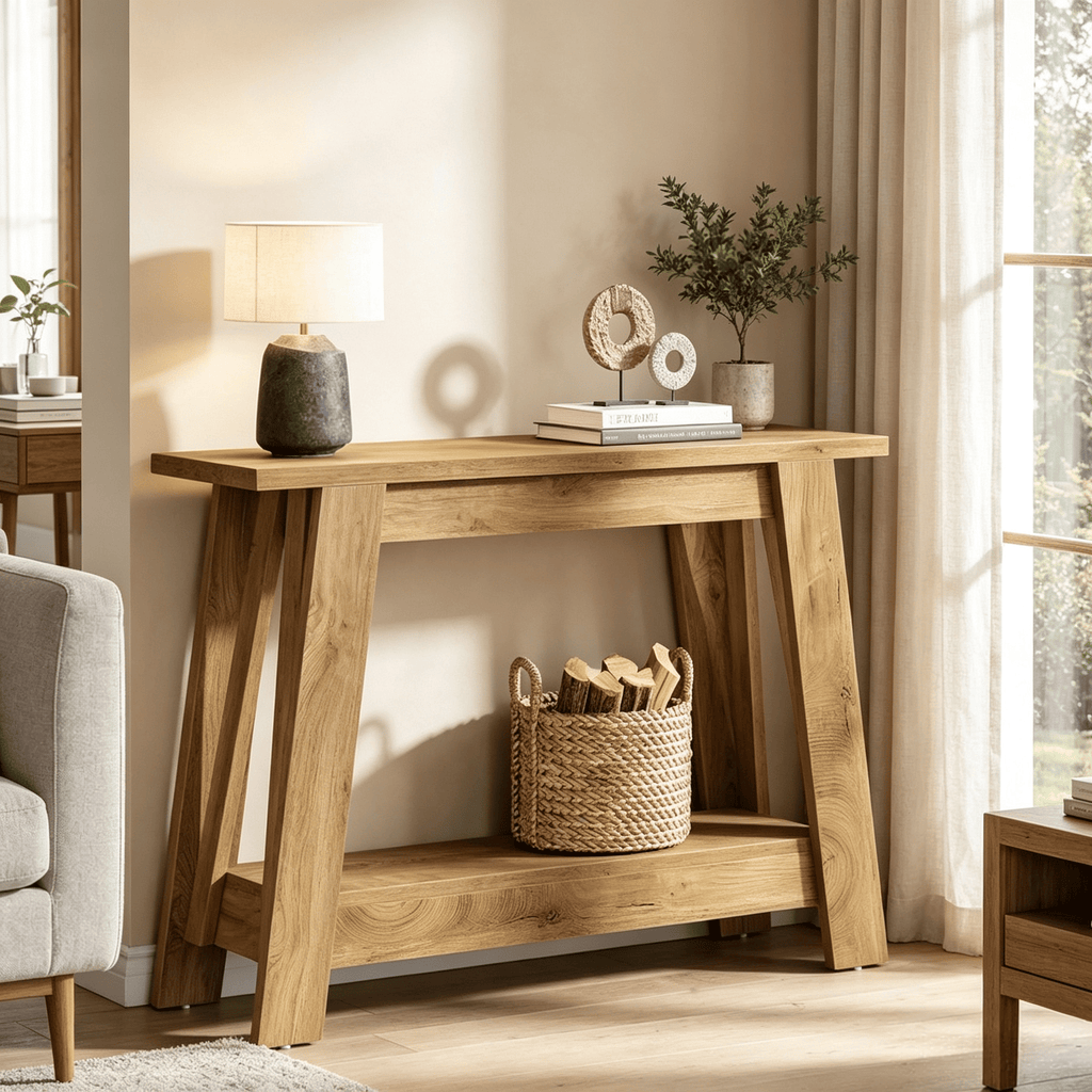 2-Tier Console Table 41.3 Inch Farmhouse Sofa Entryway Table with Storage for Living Room Decorative Display Shelf