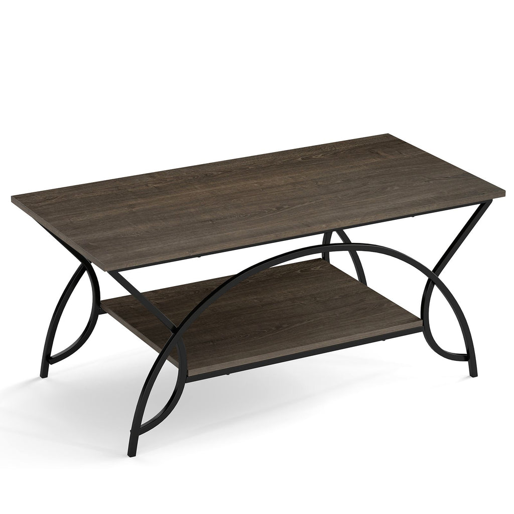 2-Tier Faux Marble Coffee Table with Marble Top and Metal Frame