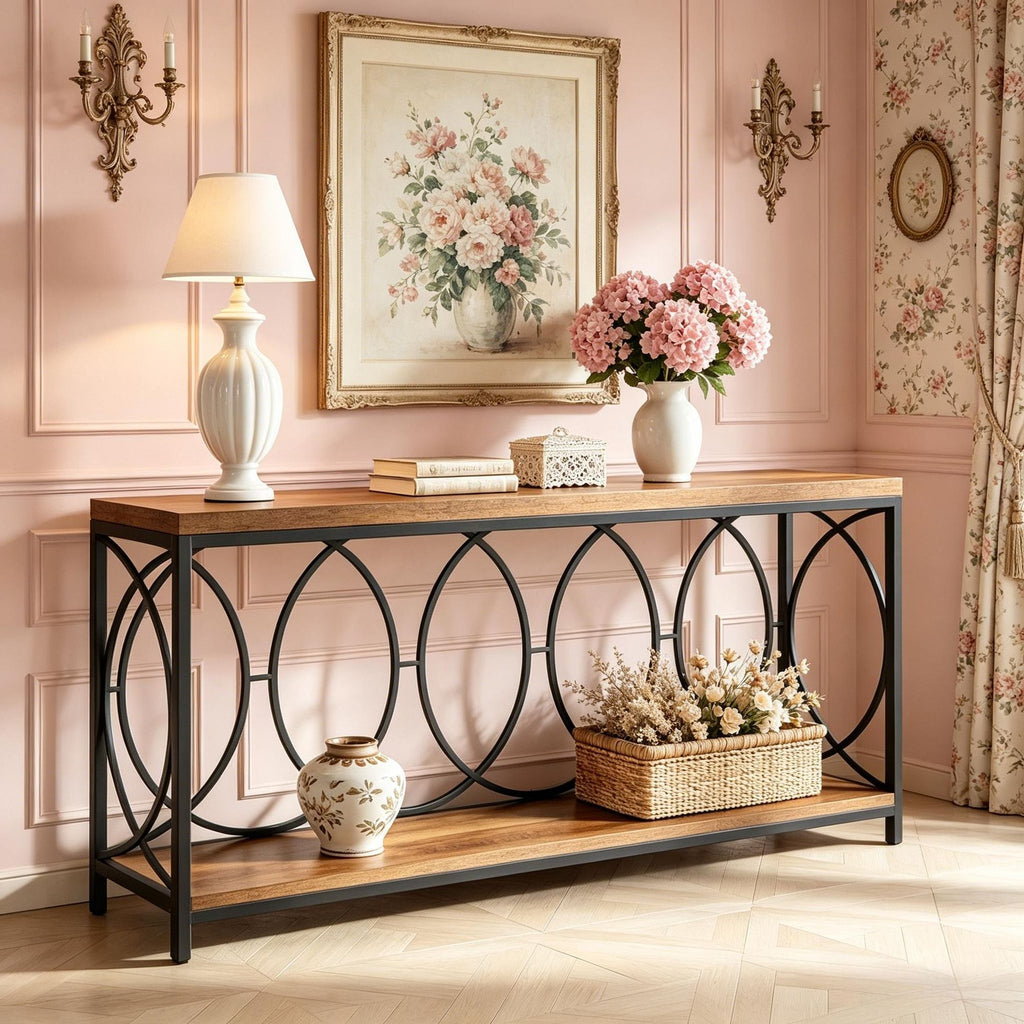 2-Tier Long Sofa Table 70.9 Inch Entryway Console with Storage Shelf Modern Console Table for Living Room