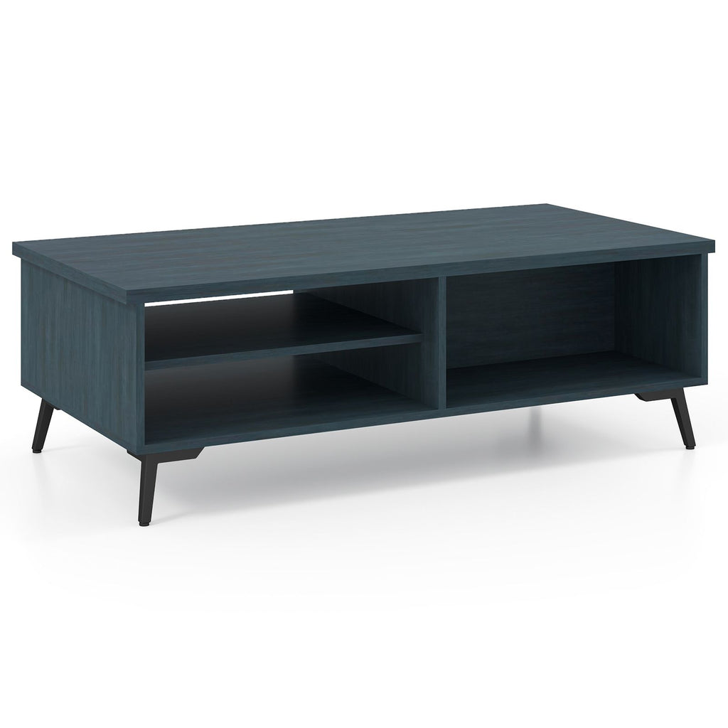 2-Tier Mid Century Modern Coffee Table with Storage Shelves Compartments