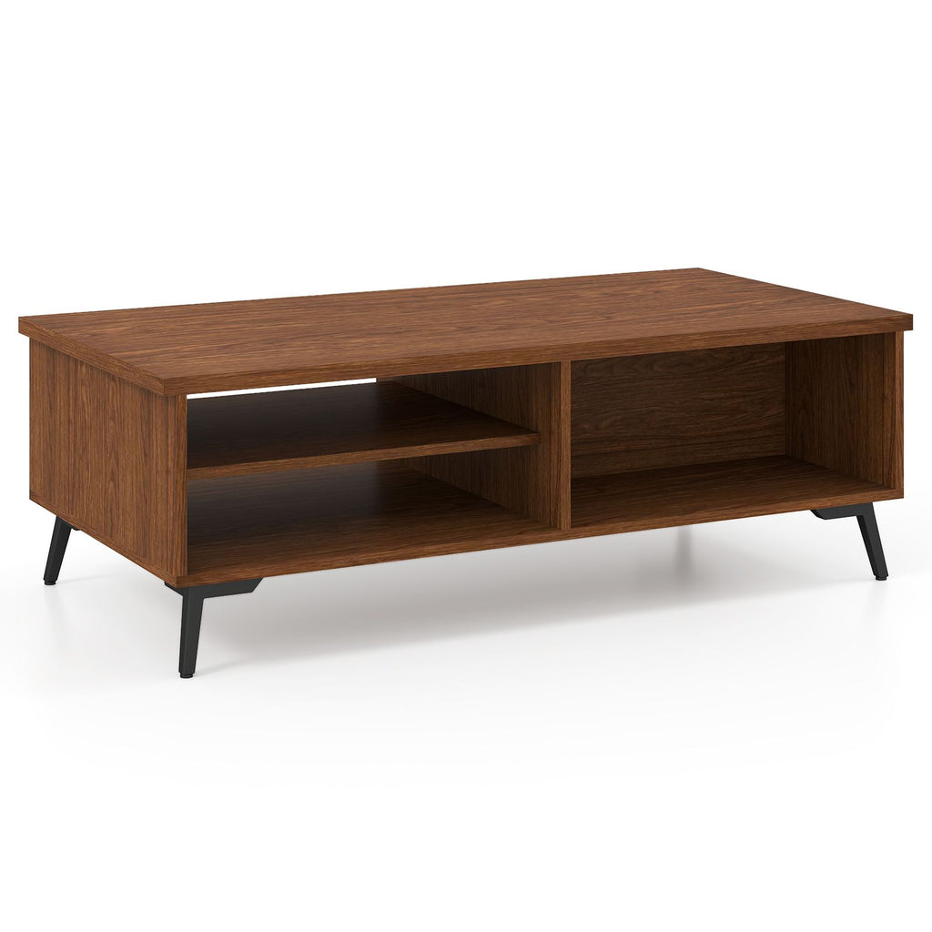 2-Tier Mid Century Modern Coffee Table with Storage Shelves Compartments
