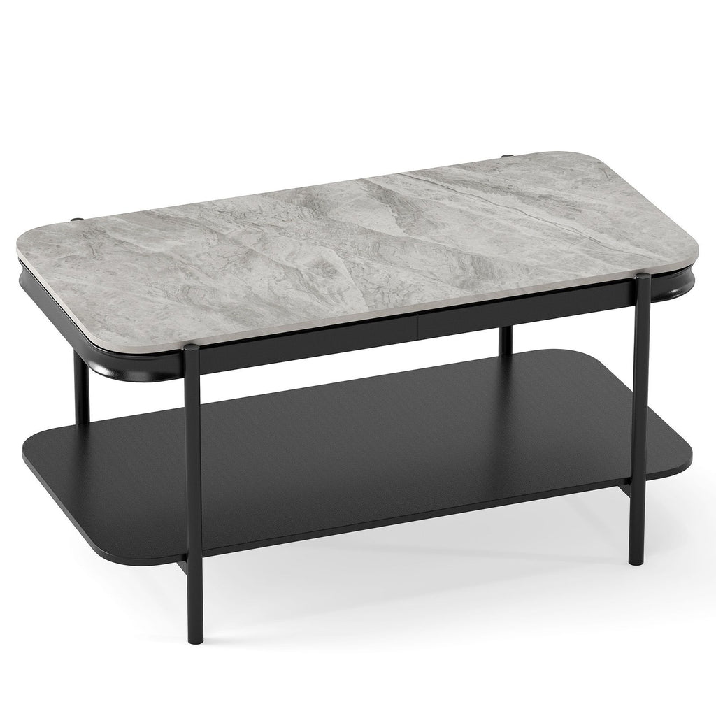 2-Tier Modern Rectangular Coffee Table with Sintered Stone Top