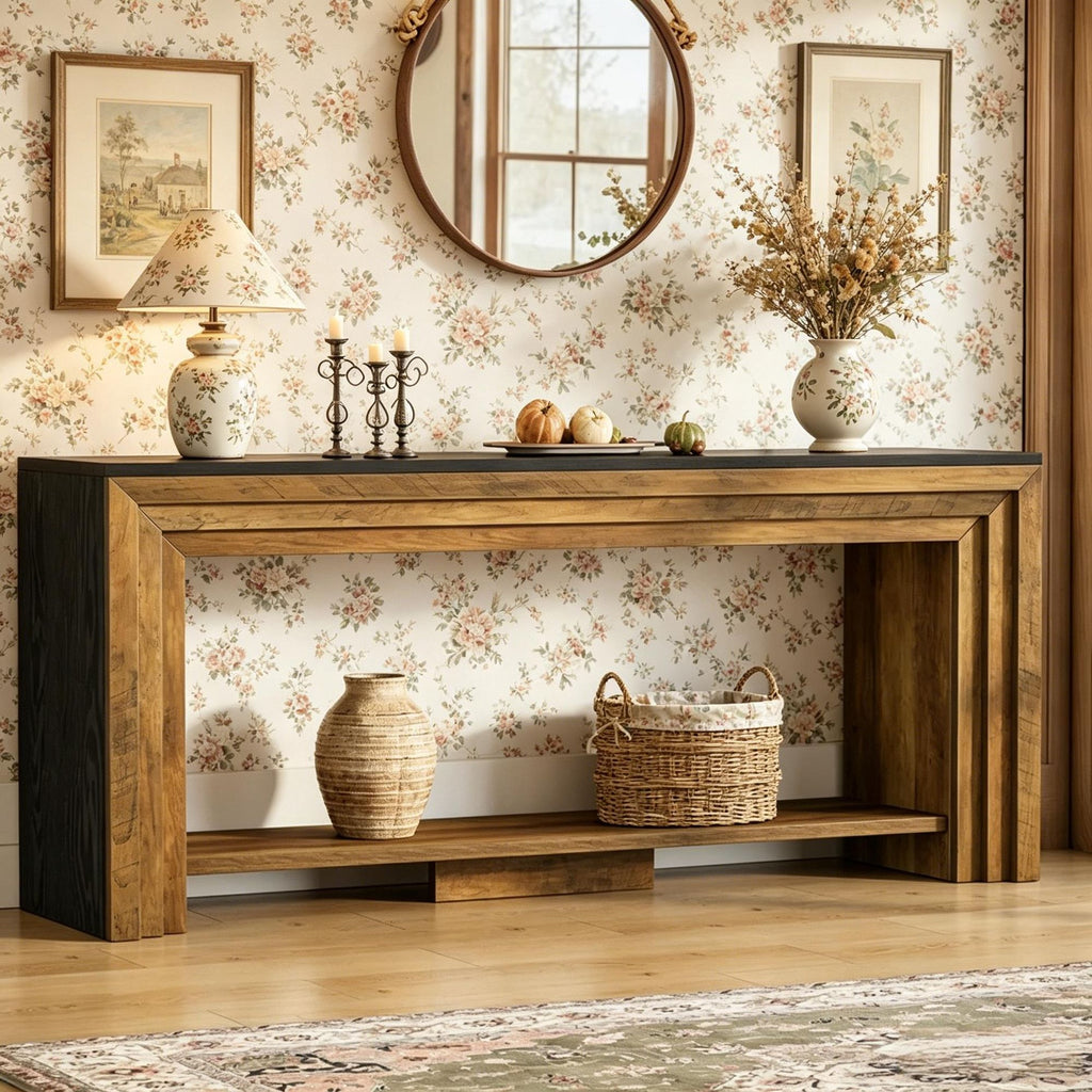 2-Tier Narrow Entryway Sofa Table with Storage 70.9 Inch Console Table Modern Living Room Decor Hallway Furniture