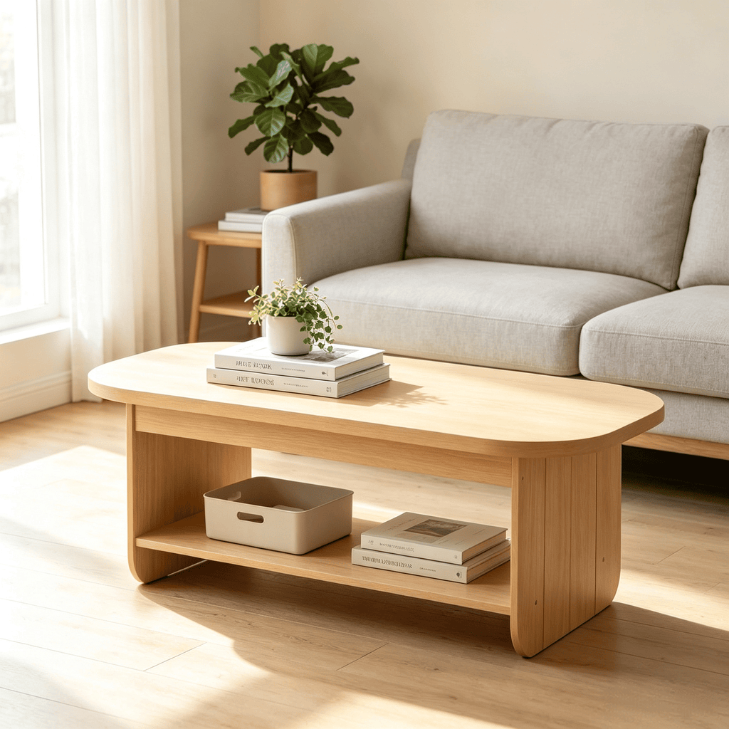 2-Tier Oval Coffee Table Mid-Century Modern Living Room Center Table with Bottom Storage Shelf for Home Living Room