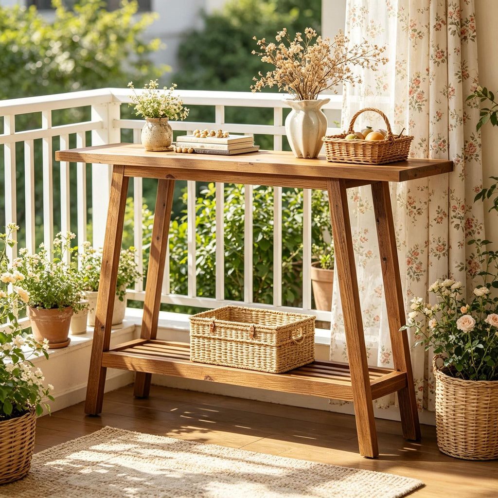 2-Tier Solid Wood Console Table 41.3 Inch Entryway Table with Storage Shelf for Living Room Bedroom Hallway