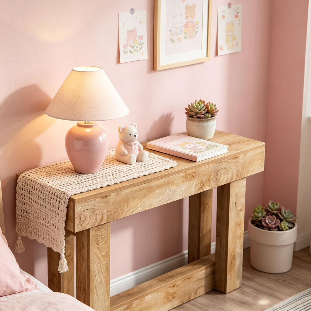 2-Tier Wood Console Table 63 Inch Farmhouse Entryway Table Rustic Wood Storage Table for Living Room Bedroom Hallways