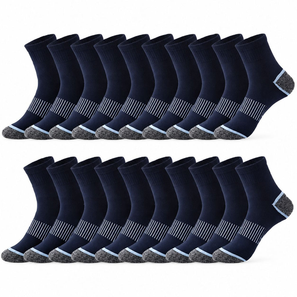 20 Pairs High Crew Blue Socks for Men, Breathable & Comfortable One Size Fits Most, Family Daily Wear & Home Use Bundle, Cold Weather Socks, Men's Crew Socks