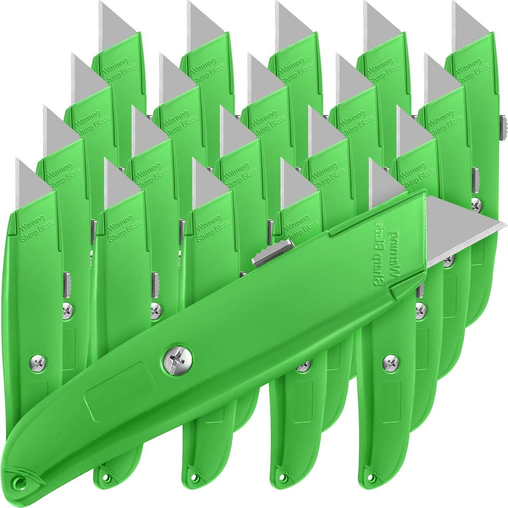 20 Pcs Box Cutter Bulk Retractable Utility Knife Heavy Duty Aluminum Alloy Razor Knife for Cardboard Box Carton Opener for DIY, Factory, Home Office(Green)