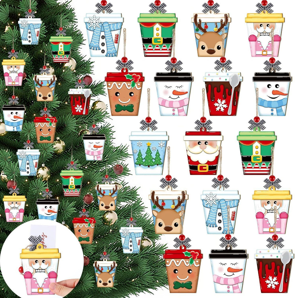 20 Pcs Christmas Card Money Gift Holder Ornaments Wooden Christmas Tree Nutcracker Cocoa Gingerbread Snowman Santa Claus Money Gift Card Sleeves Xmas Hanging Decoration for Winter Holiday