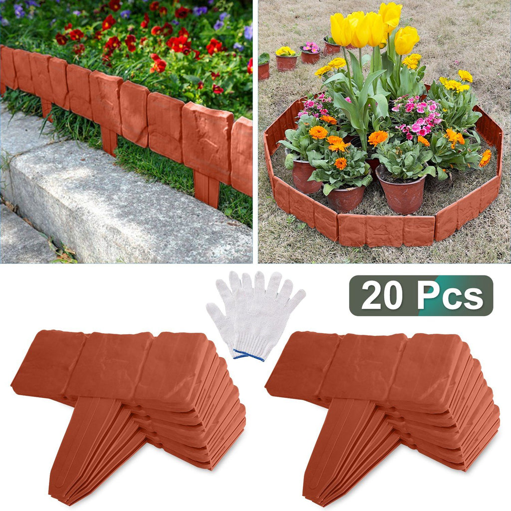 20 PCS Cobbled Stone Effect Plastic Garden Lawn Border Edging
