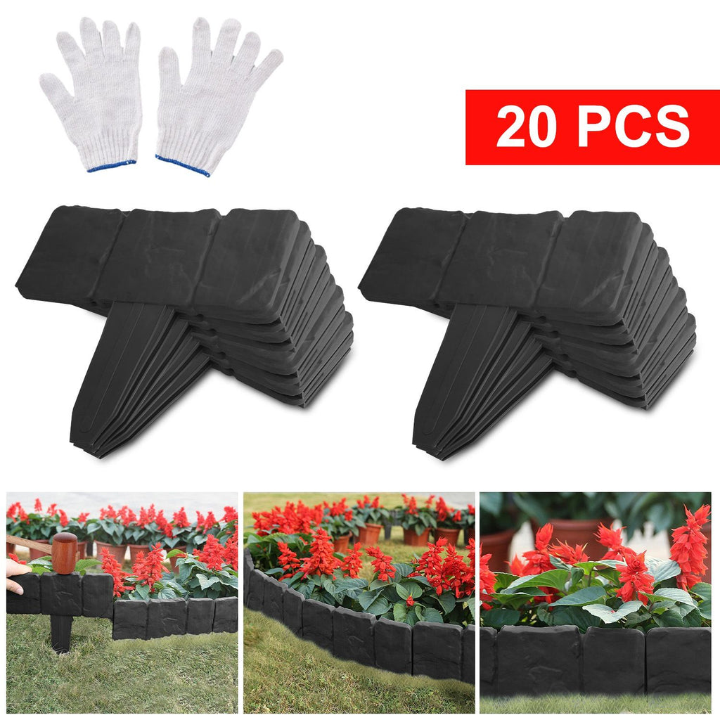 20 PCS Cobbled Stone Effect Plastic Garden Lawn Border Edging