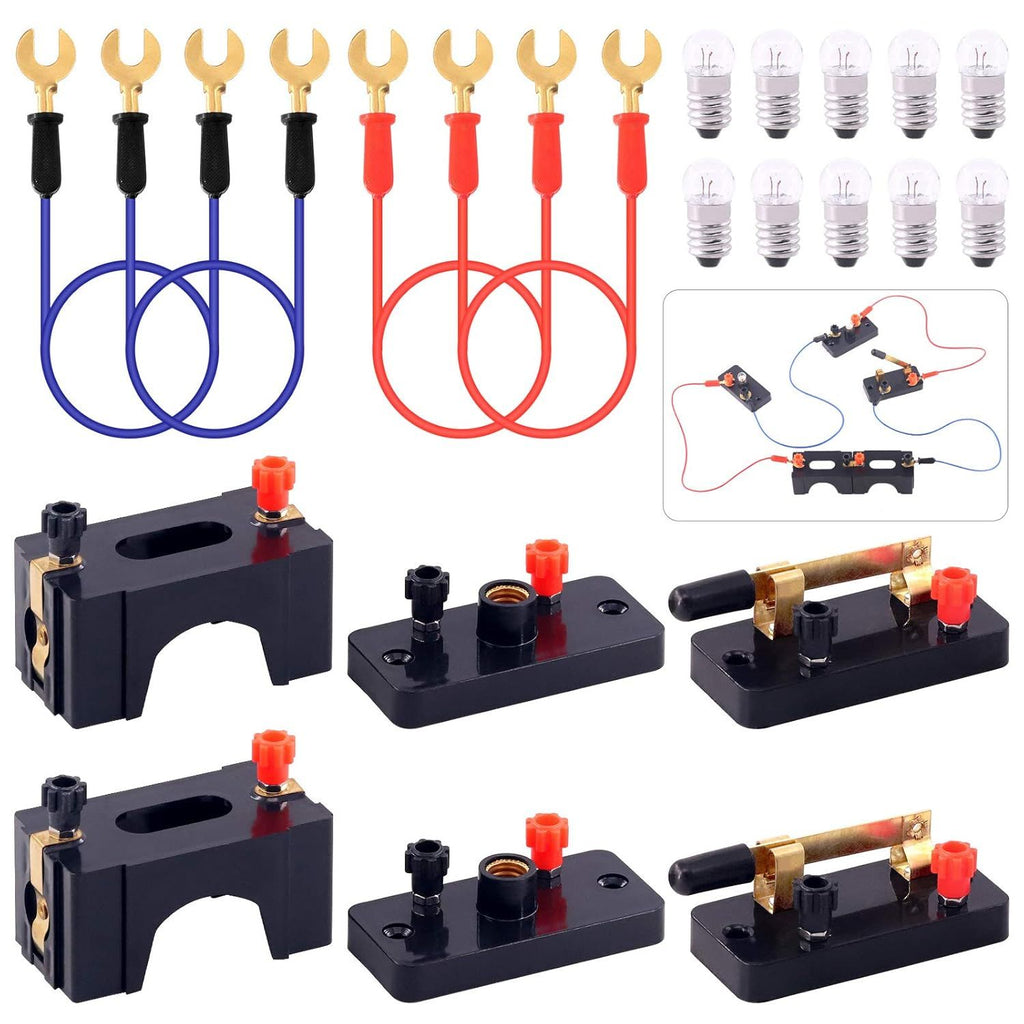 20 Pcs Electrical Circuit Experiment Kit Includes Screw Base Light Bulbs, Miniature Bulb Holder, Wire Connector, D Battery Holder, Series Circuits DIY Materials, Home School Educational Kit