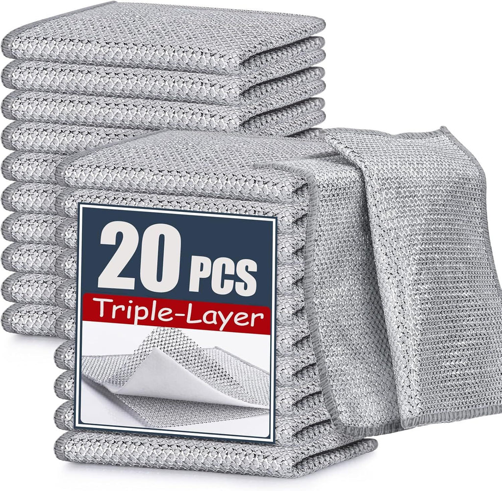 20 Pcs New Upgrade Steel Wire Dishcloth,Triple-Layer Steel Wire Cleaning Cloth,Powerful Cleaning Non-Scratch Wire Dishcloth Rag for Cookware, Sinks, Dishes, Stove Tops, 20pack, NA-608