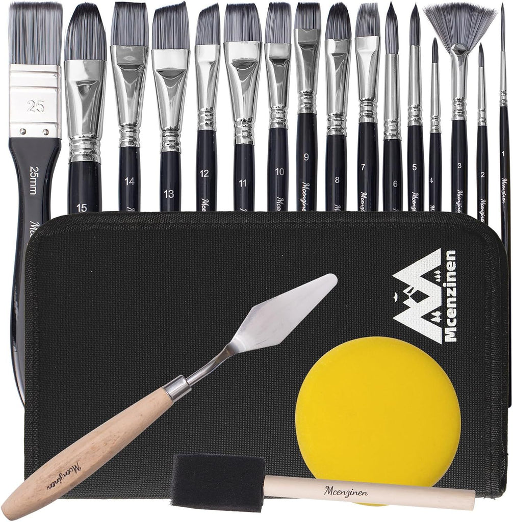 20 Pcs Paintbrush Set, Professional Artist Oil Paint Brushes, Birch Wood Paintbrushes with Ergonomic Handle,Suitable for Oil, Watercolor, Acrylic, Digital Art, and Face Painting