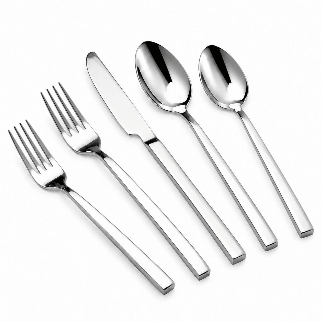 20 Piece 18/8 Stainless Steel Flatware Set, Service for 4 with Modern Square Handles, Mirror Polished Silverware Set