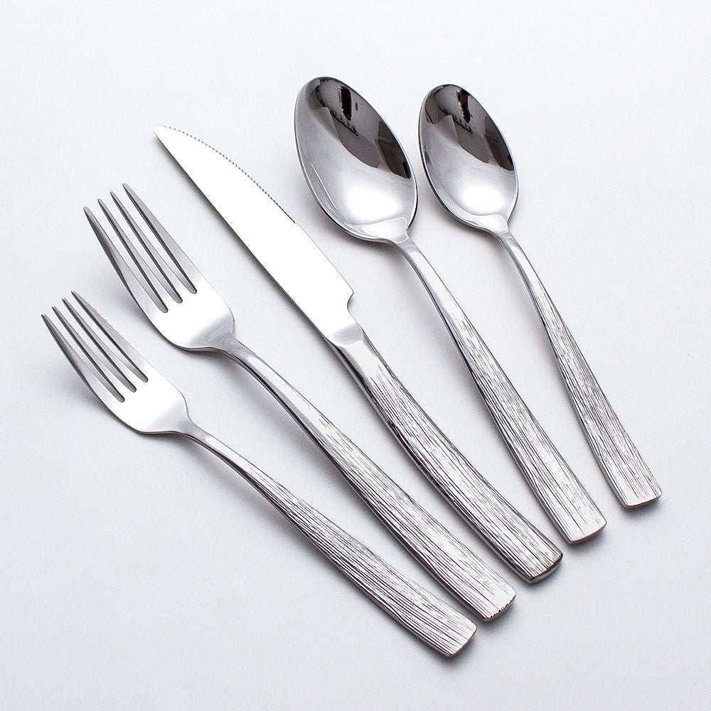 20-Piece Stainless Steel Flatware Set, Service for 4, Modern Silverware with Wood-Grain Inspired Textured Handles