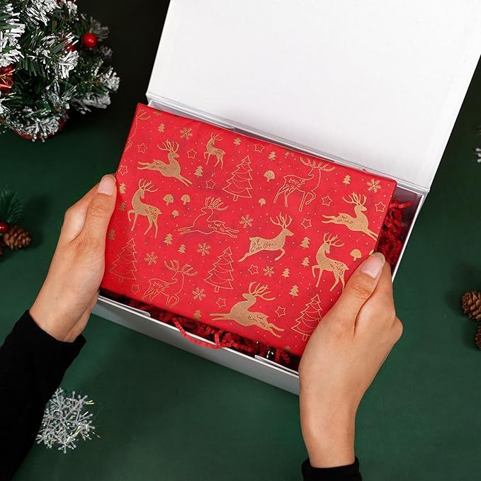 20 x20 Christmas Tissue Paper 80 sheets for Gift Bags - Gold Tissue Paper for Xmas Presents & Winter Celebrations