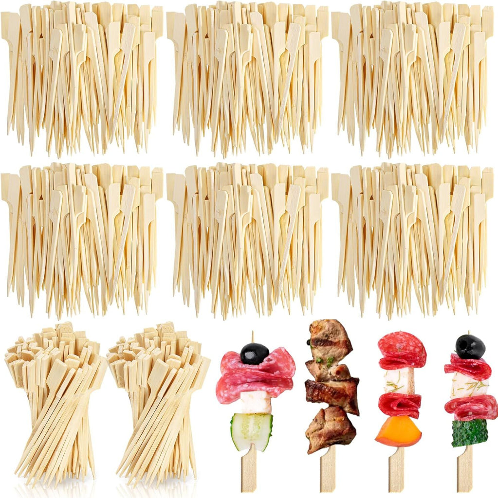 2000 Pieces Bamboo Skewers for Appetizers, 3.5 Inch Bamboo Paddle Wood Picks, Wide Flat Natural Cocktail Picks Fruit, Grilling, Appetizers, Sandwich, Barbecue, Snacks