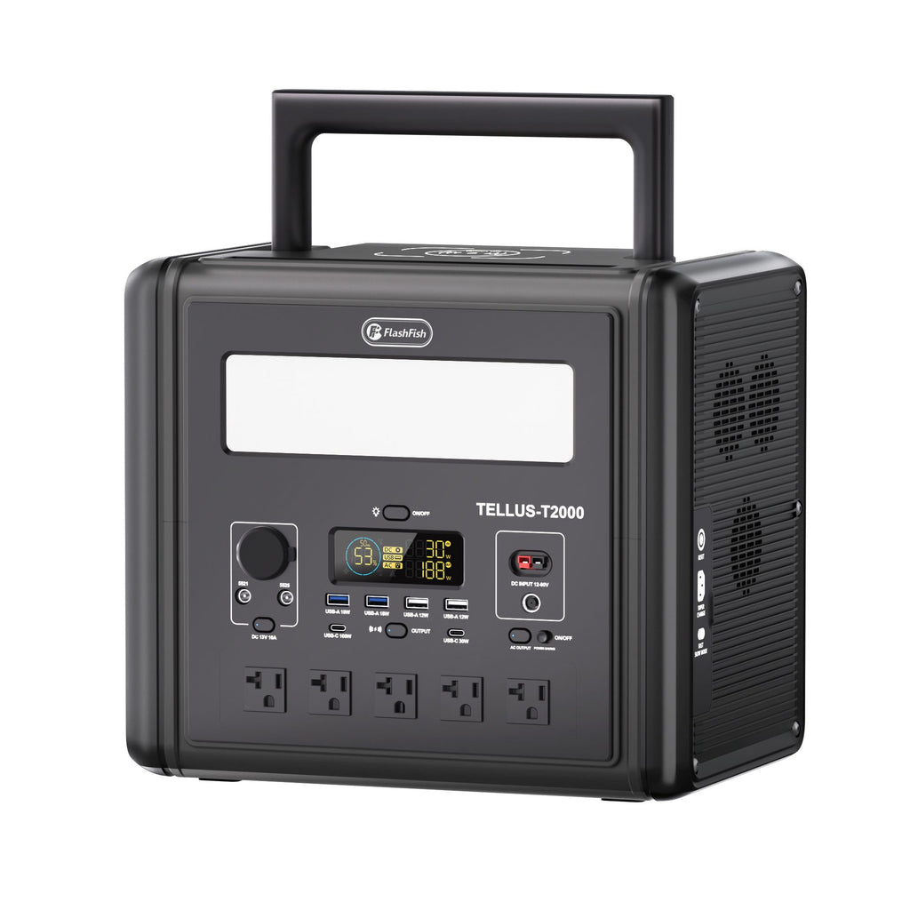 2000W Portable Power Station, 1536Wh LiFePO4 Battery Pack with 4000W Surge, AC Fast Charge,1.5H Full charged, LED Flashlight - Solar Generator for RV, Home Backup, Camping,Outdoor, Sturdy Handle