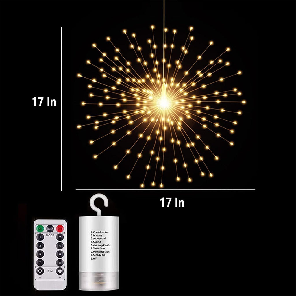 200LED Hanging Sphere Lights, Battery Operated Starburst Lights, 8 Modes Dimmable Remote Control, Waterproof Copper Wire Fairy Light for Indoor Outdoor Christmas Decor (Warm White)