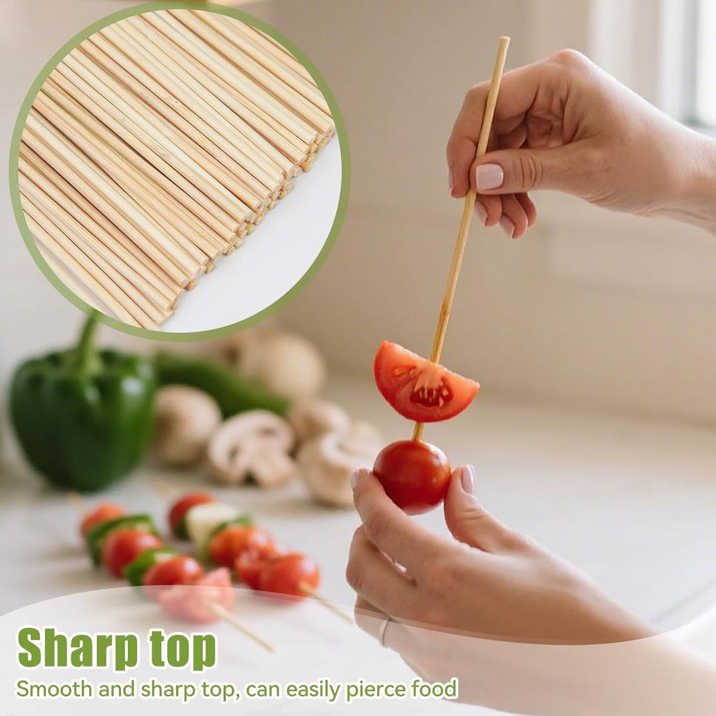 200PCS 12 inch Bamboo Skewers for BBQ,Appetizer,Kabob,Fruit,Cocktail,Chocolate Fountain,Grilling,Kitchen, Crafting and Party. More Size Choices 6"/8"/10"/12"/36"