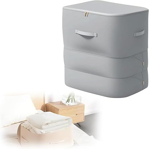 2025 New 3-Layer Ultra Space Saving Self Compression Organizer, Large Capacity Storage Bag with Zipper, Thick Satin Fabric Heavy Duty Bags for Comforters Blankets Bedding Duvet (Grey, XXL-Large)