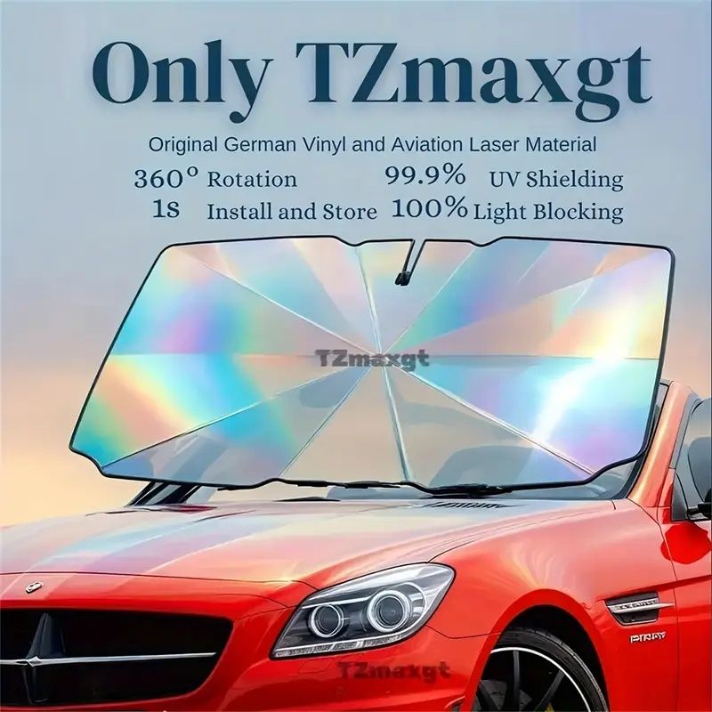 2025 Upgraded U.S. General Purpose Version Rainbow Umbrella Car Windshield Sunshade - UV Blocking, Heat Insulating, Scratch Resistant Handle, 10 Layer Fabric, Foldable Sun Visor, 55x31.5 Inches - Univ